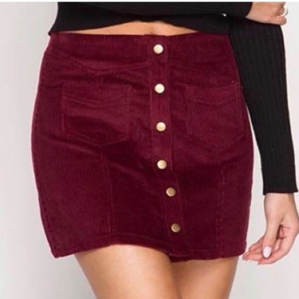 NWOT She & Sky Burgundy Corduroy Skirt
